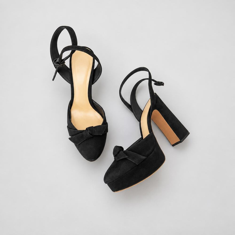 Alexandre Birman Mabeleh Black Suede Bow Platform Sandals EU 38